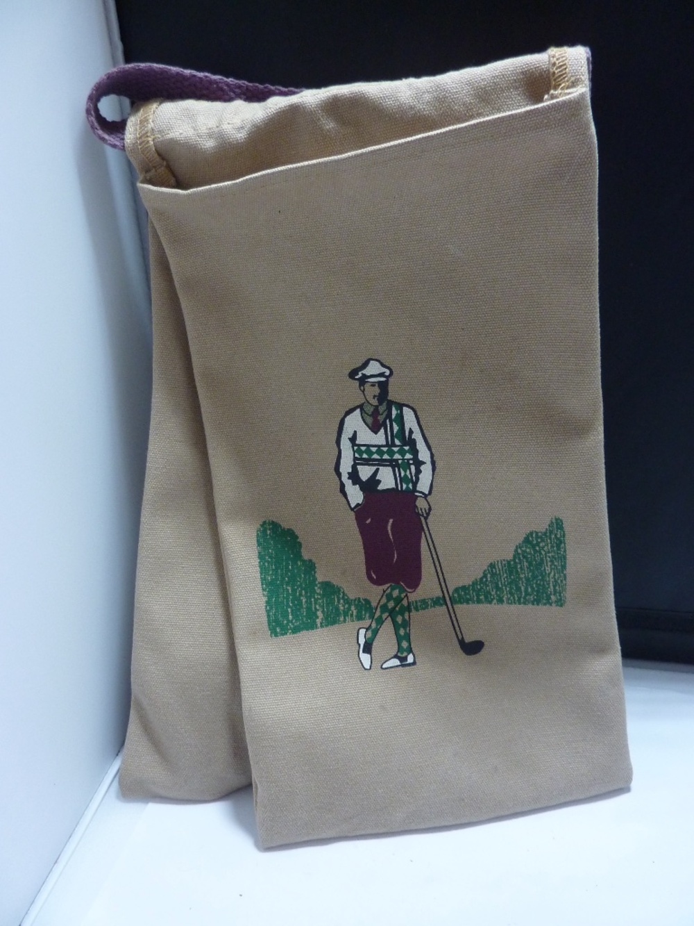 Vintage Golf SHOE HOLDER  BAG Graphic Print Waxed Canvas Holder Vintage 14 X 7''